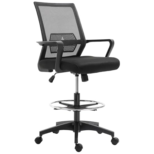 Vinsetto Bürostuhl Ergonomischer Schreibtischstuhl mit Verstellbarer Fußring, Lendenwirbelstütze, Höhenverstellbarer Drehstuhl mit Netzbespannung, Zeichenstuhl mit Wippfunktion, Office Chair Schwarz von Vinsetto