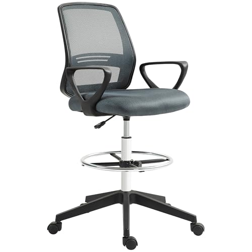 Vinsetto Bürostuhl Ergonomischer Schreibtischstuhl mit Armlehnen und Verstellbarer Fußring, Höhenverstellbarer Drehstuhl mit Netzbespannung Grau von Vinsetto
