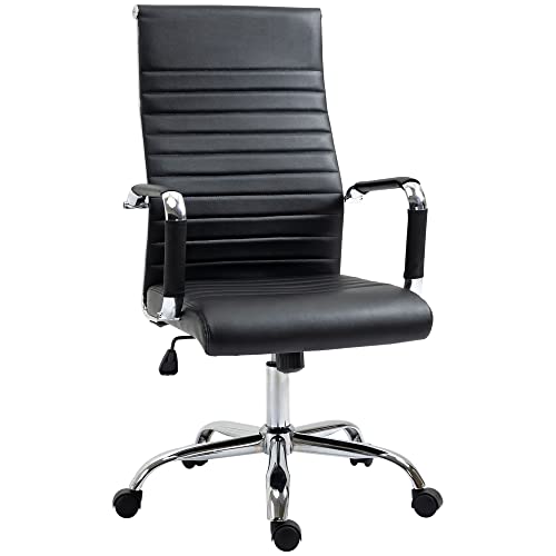 Vinsetto Bürostuhl Ergonomischer Schreibtischstuhl mit Wippfunktion, Höhenverstellbarer Drehstuhl mit Armlehne Computerstuhl, Kunstleder, Schwarz von Vinsetto