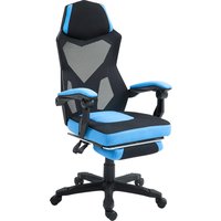 Vinsetto Bürostuhl Gaming-Stuhl Höhenverstellbar Drehbare Rollen Rückenlehne Fußstütze Netzgewebe 58B x 63T x 112-122H cm blau-schwarz   Aosom von Vinsetto