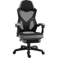 Vinsetto Bürostuhl Gaming-Stuhl höhenverstellbar neigbar 360° drehbar mit 5 Rollen Fußhocker Netzstoff 58B x 63T x 112-122H cm grau schwarz   Aosom von Vinsetto