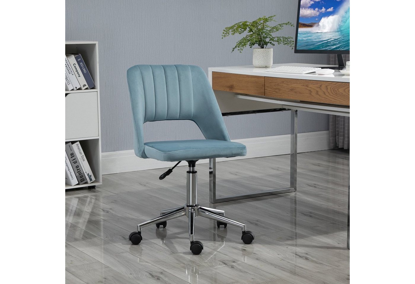 Vinsetto Bürostuhl Höhenverstellbarer Drehstuhl mit Nahtlinien-Design (Schreibtischstuhl, 1 St), Samtartiges Polyester Blau 49 x 60 x 79-91 cm von Vinsetto