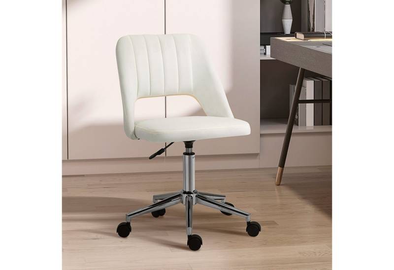 Vinsetto Bürostuhl Höhenverstellbarer Drehstuhl mit Nahtlinien-Design (Schreibtischstuhl, 1 St), Samtartiges Polyester Cremeweiß 49 x 60 x 79-91 cm von Vinsetto