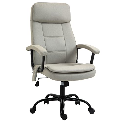 Vinsetto Bürostuhl Massage höhenverstellbarer Chefsessel Gamingstuhl mit Massagefunktion, ergonomischer Drehstuhl Massage Sessel Lendenwirbelsäulenmassage Leinen-Gefühl Beige 63 x 70 x 112-121 cm von Vinsetto