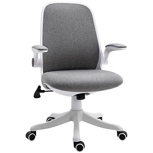 Vinsetto Bürostuhl Schreibtischstuhl Drehstuhl mit Wippfunktion Armlehne verstellbar höhenverstellbar ergonomisch Leinenimitat Nylon Grau+Weiß 62,5 x 60 x 94-104 cm von Vinsetto