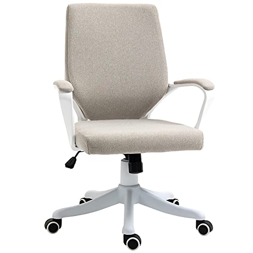 Vinsetto Bürostuhl Schreibtischstuhl Home-Office-Stuhl mit Wippenfunktion Rückenlehne höhenverstellbarer dick gepolstert ergonomisch 360°-Drehräder Polyester Nylon PP Beige+Weiß 62x69x92-100 cm von Vinsetto