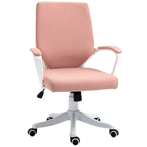 Vinsetto Bürostuhl Schreibtischstuhl Home-Office-Stuhl mit Wippenfunktion Rückenlehne höhenverstellbarer dick gepolstert ergonomisch 360°-Drehräder Polyester Nylon PP Rosa+Weiß 62x69x92-100 cm von Vinsetto