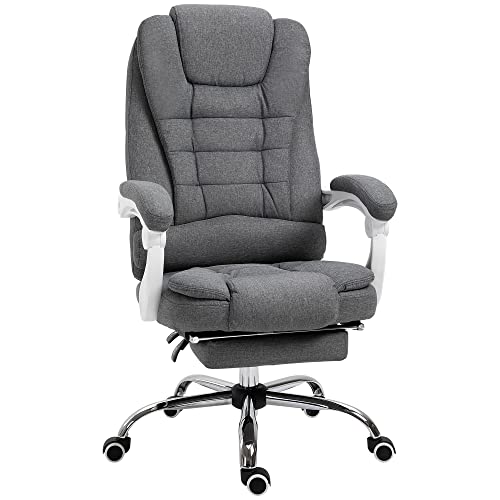 Vinsetto Bürostuhl Ergonomischer Schreibtischstuhl mit Armlehne, Fußstütze, Höhenverstellbarer Drehstuhl mit Leinenoptik, Gepolstert Computerstuhl, Grau von Vinsetto