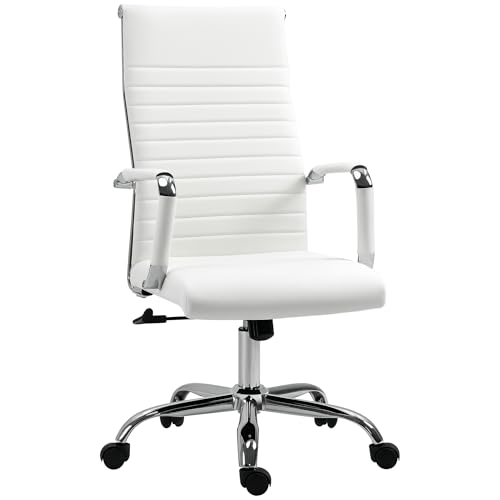 Vinsetto Bürostuhl Ergonomischer Schreibtischstuhl mit Wippfunktion, Höhenverstellbarer Drehstuhl mit Armlehne Computerstuhl, Kunstleder, Weiß von Vinsetto