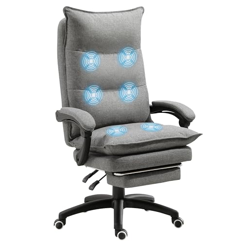 Vinsetto Bürostuhl Massage, Chefsessel mit Massagefunktion, Gaming Stuhl, höhenverstellbarer, ergonomischer Drehstuhl, Massage Sessel, Nylon, Grau, 70 x 62 x 120-130 cm von Vinsetto