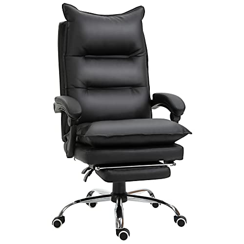Vinsetto Bürostuhl mit Liegefunktion, ergonomisch Schreibtischstuhl, höhenverstellbar Drehstuhl mit Fußstütze, gepolstert, bis 135 kg belastbar, für Büro, Arbeitszimmer, Schwarz von Vinsetto