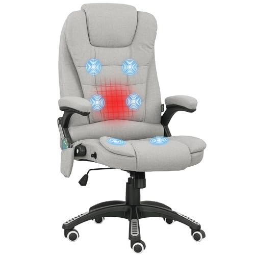 Vinsetto Bürostuhl mit Massage und Heizung, Bürostuhl, ergonomischer Stuhl mit Verstellbarer Höhe, neigbarer Rückenlehne und Kabelfernbedienung, um 360° drehbar Polyestergewebe hellgrau von Vinsetto