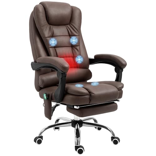 Vinsetto Bürostuhl mit Massagefunktion, Ergonomisch Schreibtischstuhl mit Liege- & Wärmefunktion, Höhenverstellbar Computerstuhl mit Fußstütze, Seitentasche und Fernbedienung, Braun von Vinsetto