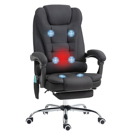 Vinsetto Bürostuhl mit Massagefunktion, Ergonomisch Schreibtischstuhl mit Liege- & Wärmefunktion, Höhenverstellbar Computerstuhl mit Fußstütze, Seitentasche und Fernbedienung, Schwarz von Vinsetto