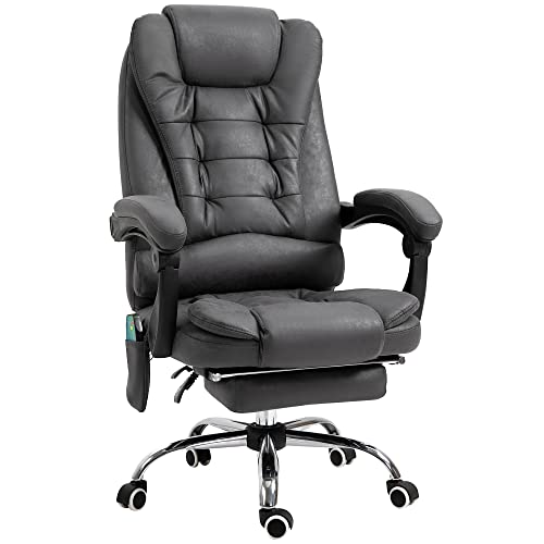Vinsetto Bürostuhl mit Massagefunktion, Ergonomisch Schreibtischstuhl mit Liege- & Wärmefunktion, Höhenverstellbar Computerstuhl mit Fußstütze, Seitentasche und Fernbedienung, Schwarz von Vinsetto