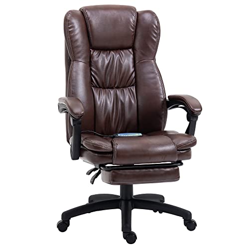 Vinsetto Bürostuhl mit Massagefunktion, Ergonomisch Schreibtischstuhl mit Liegefunktion, Höhenverstellbar Chefsessel mit Drehfunktion, Fußstütze, Fernbedienung, Kunstleder, Braun von Vinsetto