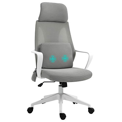 Vinsetto Bürostuhl mit Massagefunktion Massagesessel ergonomischer Chefsesselhöhenverstellbarer Drehstuhl Gamingstuhl Nylon 62 x 60 x 114-122 cm Grau von Vinsetto