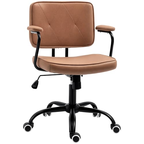 Vinsetto Bürostuhl mit Rollen Drehstuhl Schreibtischstuhl für Büro höhenverstellbar mit Wippfunktion 360°-Drehung neigbar Schaumstoff Braun 61 x 58 x 82-91 cm von Vinsetto