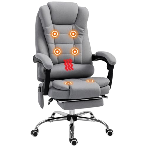 Vinsetto Bürostuhl mit Vibrationsmassage Ergonomischer Schreibtischstuhl mit Wärmefunktion, Liegefunktion, Fußstütze Höhenverstellbar Computerstuhl Chefsessel mit Fernbedienung, Seitentasche Grau von Vinsetto