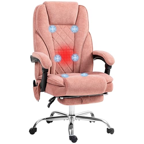 Vinsetto Bürostuhl mit Vibrtationsmassage, Ergonomischer Schreibtischstuhl mit Liegefunktion, Heizung, Höhenverstellbarer Drehstuhl mit Fußstütze, Fernbedienung, Seitentasche, Rosa von Vinsetto