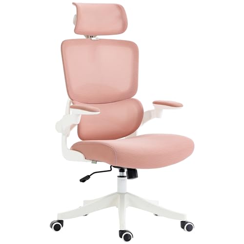 Vinsetto Bürostuhl mit Wippfunktion, Schreibtischstuhl, höhenverstellbarer Computerstuhl, Drehstuhl, PC Stuhl bis 120 kg belastbar, für Arbeitszimmer, Mesh, Rosa, 62 x 58 x 120-133 cm von Vinsetto