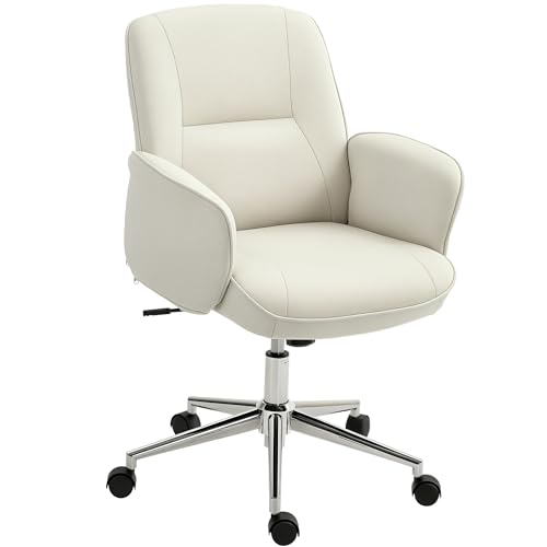 Vinsetto Bürostuhl mit Wippfunktion Schreibtischstuhl höhenverstellbarer Drehstuhl ergonomischer Arbeitsstuhl modern Belastbar bis 120 kg Mikrofaser Cremeweiß 67 x 69 x 92-102 cm von Vinsetto