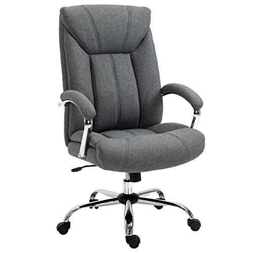 Vinsetto Bürostuhl mit Wippfunktion ergonomischer Stuhl mit gepolsterte Armlehne Kopfstütze höhenverstellbarer Schreibtischstuhl Drehstuhl mit Rückenlehne Nylon Grau 65 x 78 x 110-118 cm von Vinsetto