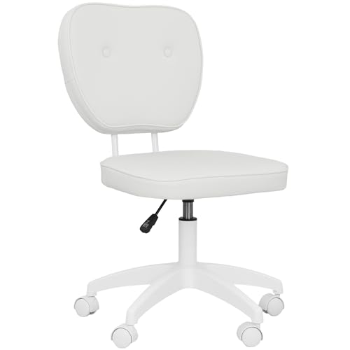 Vinsetto Bürostuhl ohne Armlehnen, Bürostuhl, höhenverstellbar, gepolsterte Sitzfläche, mittlere Rückenlehne und 360° drehbar, moderner Computerstuhl für Büro, Schlafzimmer, weiß von Vinsetto