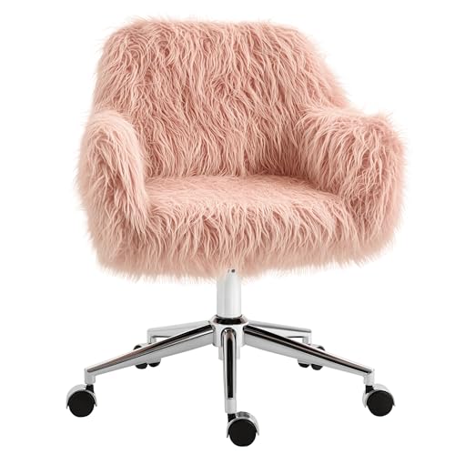 Vinsetto Chefsessel Drehstuhl Computerstuhl Schminkstuhl mit Kunstfell Sitzhöhenverstellung für Mädchen Kunstpelz Schaumstoff Rosa+Silber 57 x 60 x 75-85 cm von Vinsetto