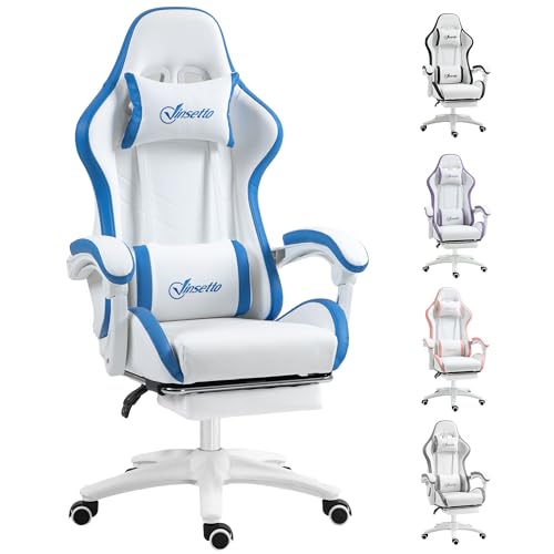 Vinsetto Computerstuhl Gaming Stuhl PU Leder Schreibtischstuhl mit Fußstütze Drehstuhl Arbeitsstuhl mit 135° Rückenlehne und Lendenwirbelstütze, PC Stuhl für Erwachsene, Weiß und Blau Vinsetto Computerstuhl Gaming Stuhl PU Leder Schreibtischstuhl mit Fußstütze Drehstuhl Arbeitsstuhl mit 135° Rückenlehne und Lendenwirbelstütze, PC Stuhl für Erwachsene, Weiß und Blau von Vinsetto