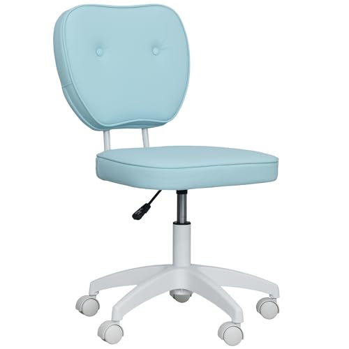 Vinsetto Cute Armless Office Chair, kleine PU-Leder Computer Schreibtischstuhl mit Einstellbarer Höhe, Schwenkräder, Mid zurück, hellblau von Vinsetto