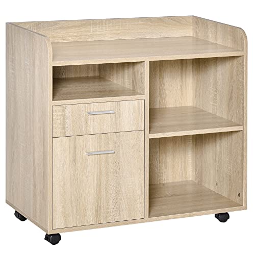 Vinsetto Druckerständer – Rollbarer Schreibtisch-Organizer – Maße: 80 x 40 x 72 cm (B x T x H) aus hellem Eichenholz von Vinsetto