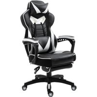 Vinsetto Ergonomischer Bürostuhl, Gaming Stuhl, Drehstuhl mit einziehbare Fußstütze und verstellbarer Rücken Schaumstoff+PU-Leder+Metall, Schwarz+Weiß, 65 x 70 x 118,5-126,5 cm   Aosom von Vinsetto