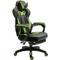 Vinsetto Ergonomischer Gaming-Bürostuhl, Bürostuhl mit Fußstütze, Kopfstütze und Lendenkissen, Höhenverstellbar, Schwarz und Grün   Aosom von Vinsetto