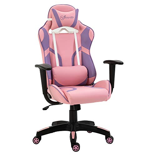 Vinsetto Ergonomischer Gaming Stuhl Bürostuhl Drehstuhl Verstellbares Massage Lendenkissen Höhenverstellbar Rosa&Violett 69x56x125,5 cm von Vinsetto