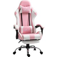 Vinsetto Drehstuhl  Gamingstuhl ergonomisch, höhenverstellbar, mit Kopfstütze, Lendenkissen, Schaumstoff, Kunstleder, PVC, Rosa+Weiß, 64x67x119-127cm  Aosom.de von Vinsetto