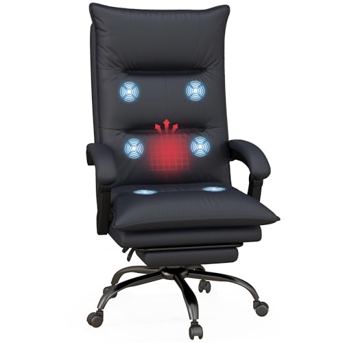 Vinsetto Bürostuhl mit Massagefunktion Ergonomischer Schreibtischstuhl mit Lendenheizung, Liegefunktion, Fußstütze Höhenverstellbar 360° Drehbar Chefsessel, Mikrofaser, Dunkelgrau von Vinsetto