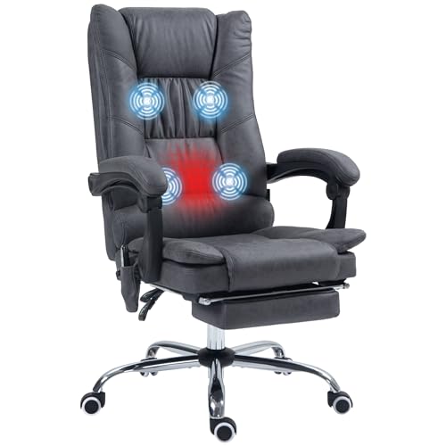 Vinsetto Bürostuhl mit Vibrationsmassage Ergonomischer Chefsessel mit Lendenwärmer, Liegefunktion, Fußstütze, Höhenverstellbar Schreibtischstuhl, Drehstuhl mit Seitentasche, Dunkelgrau von Vinsetto