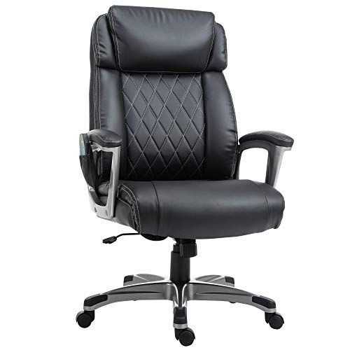 Vinsetto Massage-Bürostuhl 6-Punkt-Massage-Drehstuhl ergonomischer Stuhl Einstellbare aus Kunstleder mit gewölbter Kopfstütze und Armlehne Schwarz 70 x 76,5 x 114-124 cm von Vinsetto