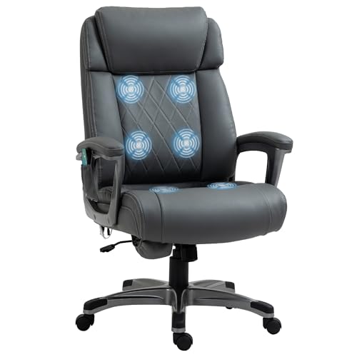 Vinsetto Massage-Bürostuhl 6-Punkt-Massage-Drehstuhl ergonomischer Stuhl Einstellbare aus Kunstleder mit gewölbter Kopfstütze und Armlehne Grau 70 x 76,5 x 114-124 cm von Vinsetto