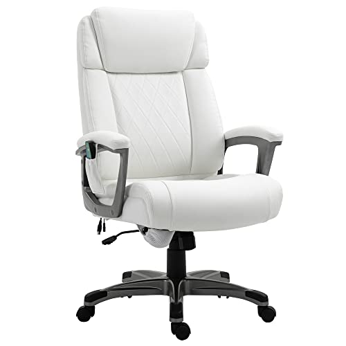 Vinsetto Massage-Bürostuhl 6-Punkt-Massage-Drehstuhl ergonomischer Stuhl Einstellbare aus Kunstleder mit gewölbter Kopfstütze und Armlehne Weiß 70 x 76,5 x 114-124 cm von Vinsetto