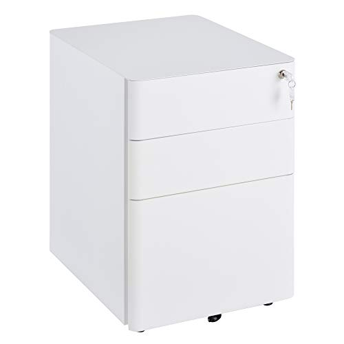 Vinsetto Rollcontainer, mobiler Aktenschrank mit 3 Schubladen, Büroschrank, Aufbewahrung, Stahl, Weiß, 39 x 48 x 59 cm von Vinsetto