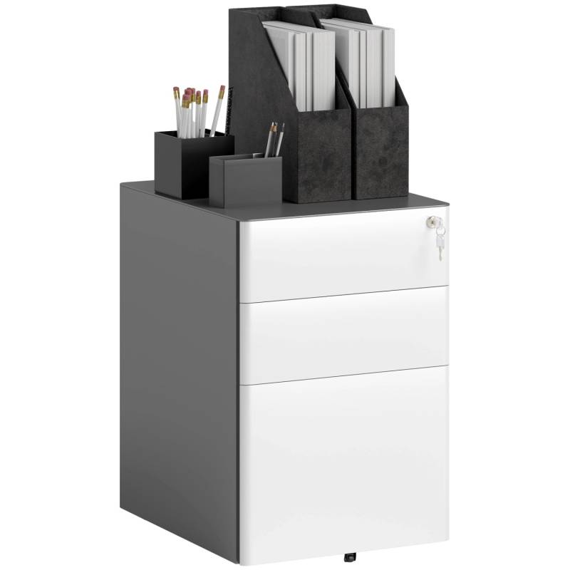 Vinsetto Rollcontainer Aktenschrank Stahl Weiß Grau B39 x T48 x H59 cm von Vinsetto