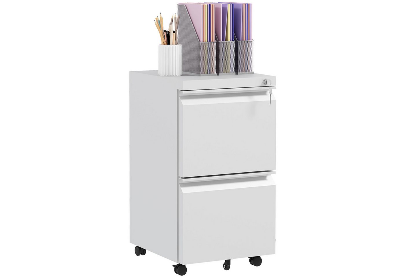 Vinsetto Rollcontainer Aktenschrank mit 2 Schubladen, Bürocontainer Abschließbar, (Büroschrank, 1 St., Standcontainer), für A4-Format, Stahl, Weiß, 37 x 43,5 x 67,5 cm von Vinsetto
