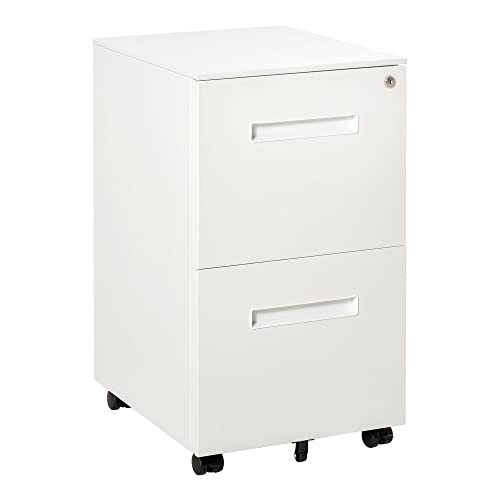 Vinsetto Rollcontainer Aktenschrank mit 2 Schubladen Abschließbarer Rollschrank Bürocontainer Büroschrank mit Rollen Druckschrank für Akten im A4 Format Stahl 39 x 48 x 67 cm Weiß von Vinsetto