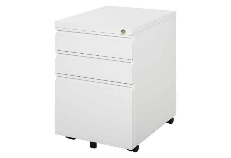 Vinsetto Rollcontainer Büroschrank mit 3 Schubladen, (Büroschrank, 1 St., Bürocontainer), Stahl Weiß 39 x 48 x 60 cm von Vinsetto