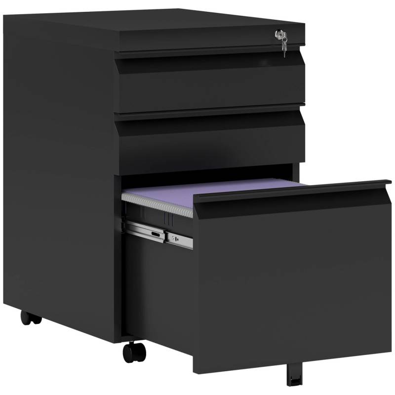 Vinsetto Rollcontainer mit 3 Schubladen Rädern Stahl Schwarz 39 x 48 x 60 cm von Vinsetto