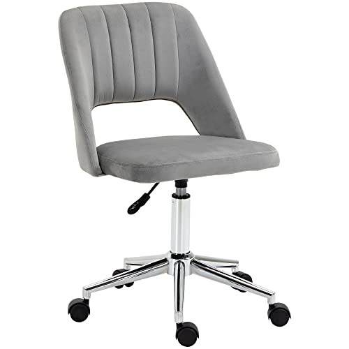 Vinsetto Schreibtischstuhl, Höhenverstellbar Homeoffice Stuhl ohne Armlehne, drehbar Bürostuhl mit Samtoptik, Ergonomisch Schminkstuhl für Schlafzimmer, Arbeitszimmer, Grau von Vinsetto