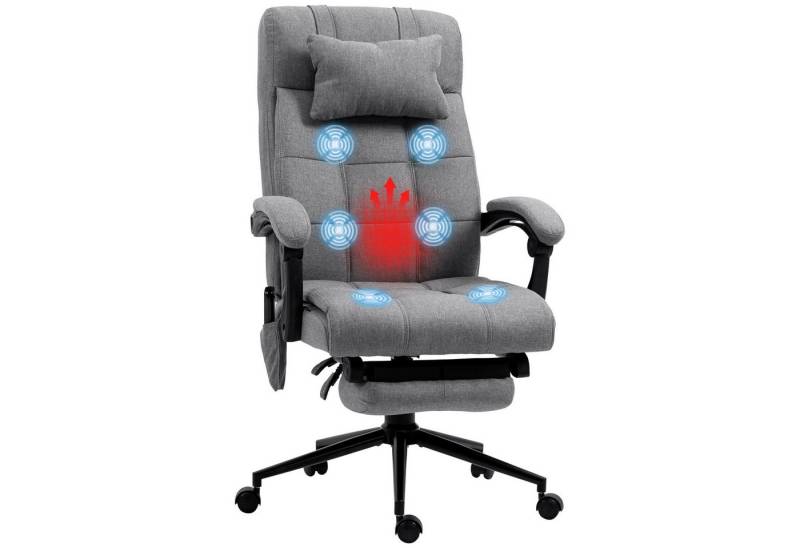 Vinsetto Schreibtischstuhl Bürostuhl mit Massagefunktion, Computerstuhl mit Liegefunktion (PC Stuhl, 1 St), mit Kopfstütze, Fußstütze, Grau von Vinsetto