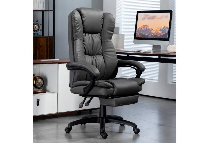 Vinsetto Schreibtischstuhl Bürostuhl mit Massagefunktion Chefsessel mit Kopfstütze (Ergonomischer Stuhl mit Fußstütze, 1 St), Kunstleder Dunkelgrau von Vinsetto
